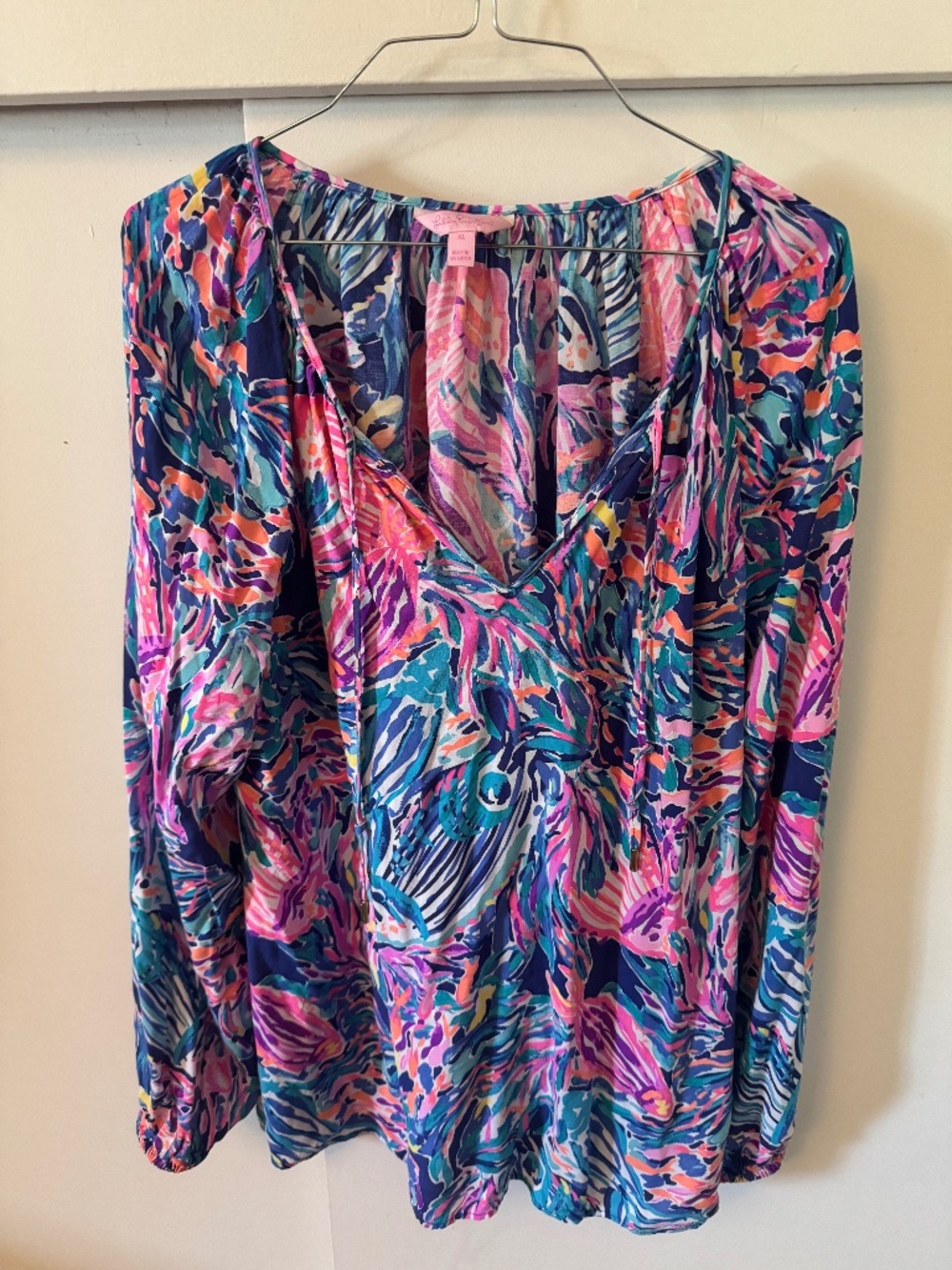Lilly Pulitzer Jemma 100% Cotton Tunic Top in Blue and Pink, Size XL